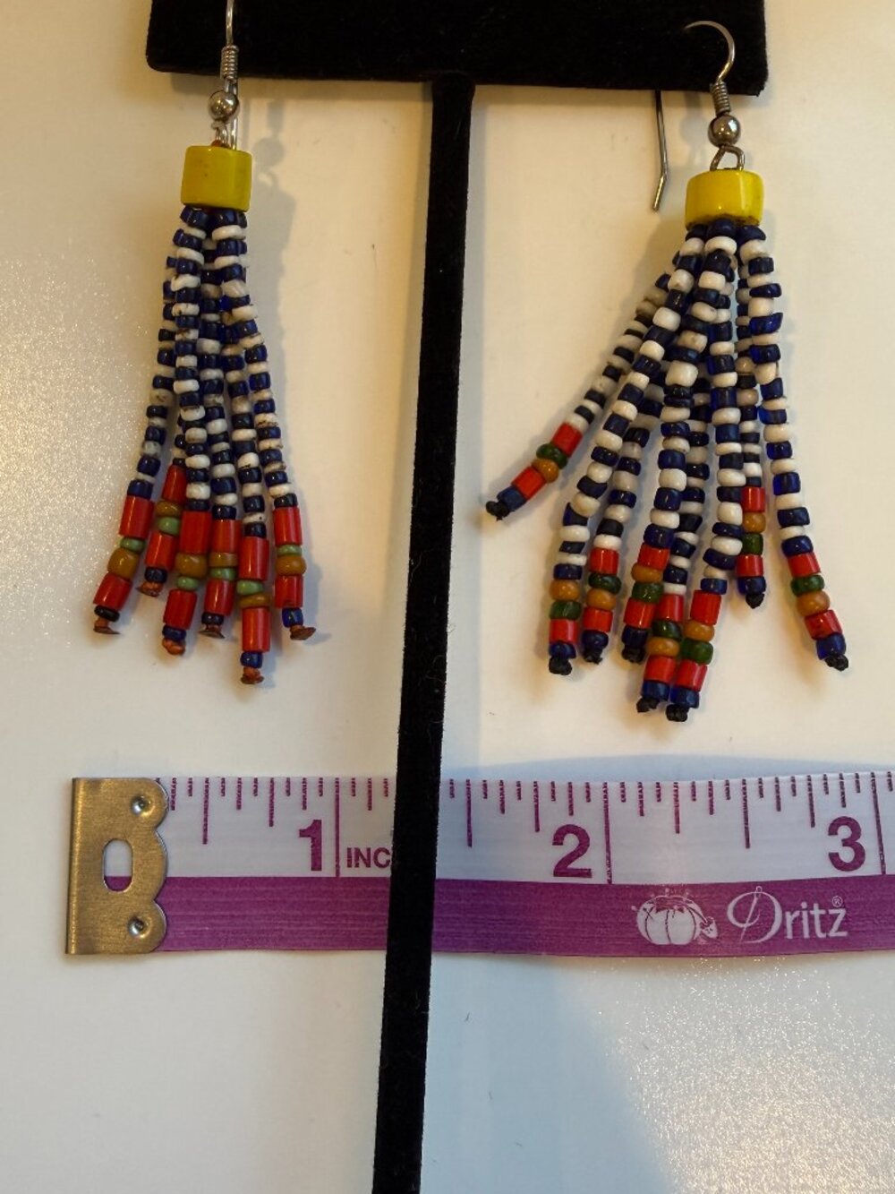 Handmade Seed Bead Tassel Fringe Earrings Multicolor Boho Western - Picture 4 of 6